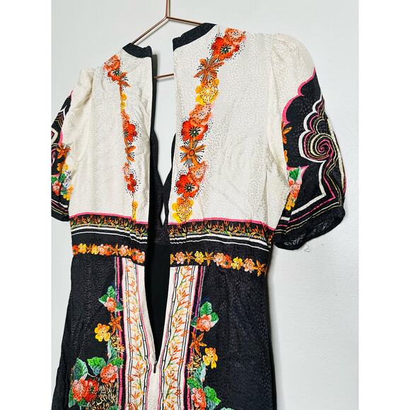 SALONI Tabitha 100% Silk Black Red A-Line Skirt Cutout Scalloped Bodice Dress 8 - Picture 12 of 15